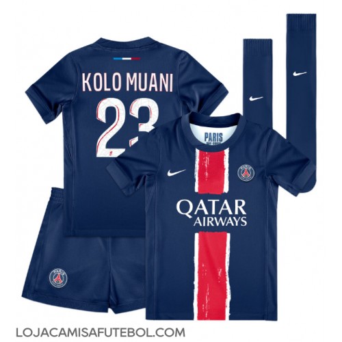 Camisa de Futebol Paris Saint-Germain Randal Kolo Muani #23 Equipamento Principal Infantil 2024-25 Manga Curta (+ Calças curtas)